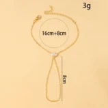 Gold and Silver Rhinestone Leaf Finger Bracelet for Women measurement guide showing the chain and loop lengths.