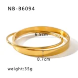 Gold Double Loop Bracelet in Stainless Steel showing inner diameter and band width measurements.