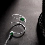 Gold & Silver Rhinestone Finger Bracelet for Women silver clear stone close-up detail.