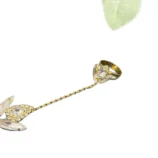 Gold & Silver Rhinestone Leaf Finger Bracelet gold close-up of adjustable ring details.