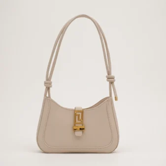 White chic retro PU baguette bag with golden latch