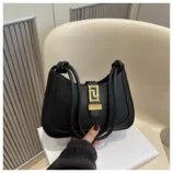 Minimalist PU Leather Baguette Bag for Women showing knotted strap.