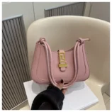 Minimalist PU Leather Baguette Bag for Women pink variation.
