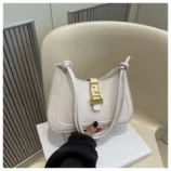 Minimalist PU Leather Baguette Bag for Women white close-up.