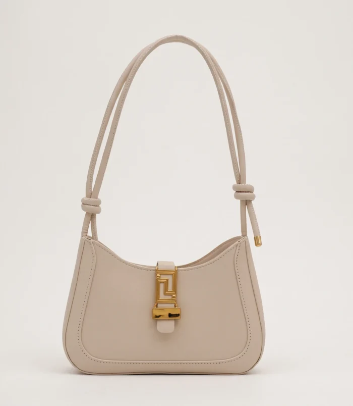 White chic retro PU baguette bag with golden latch