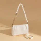 Multi-Colour Leather Underarm Bag for Women front angle with the chain strap extended.