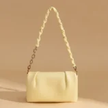 Multi-Colour Leather Underarm Bag for Women close-up straight view of the yellow variation.