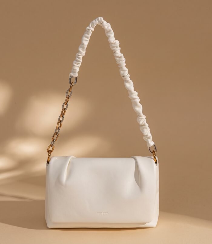 Multi-Colour Leather Underarm Bag for Women full front straight view of the white variation