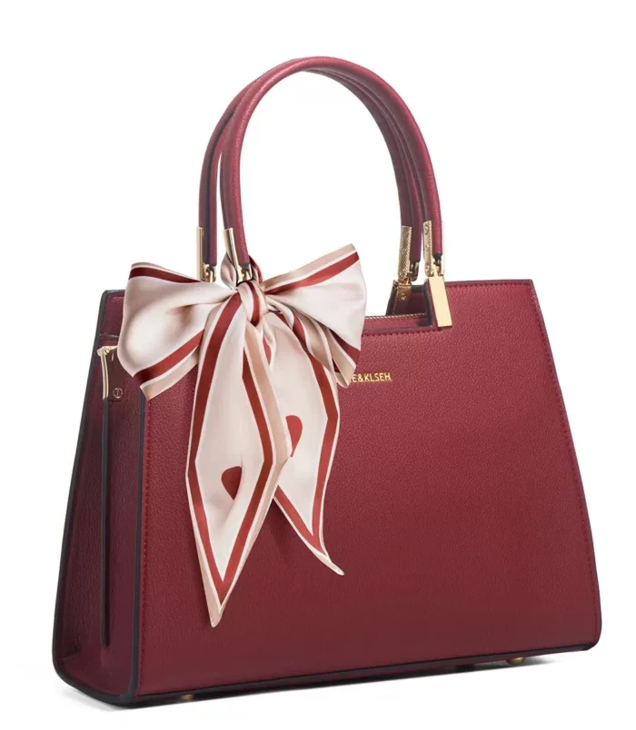 Multicolor PU leather Boston bag in rich burgundy color with gold hardware.
