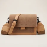 Elegant brown PU leather square crossbody bag with wide strap