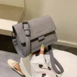 Multicolour PU leather square crossbody bag in stylish blue gray shade