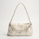 Pleated Chain Shoulder Bag for Women front view on isolated background.