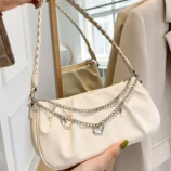 Pleated Chain Shoulder Bag for Women held by hand showing front details.
