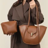 Classic PU Leather Bucket Bag for Women held by model