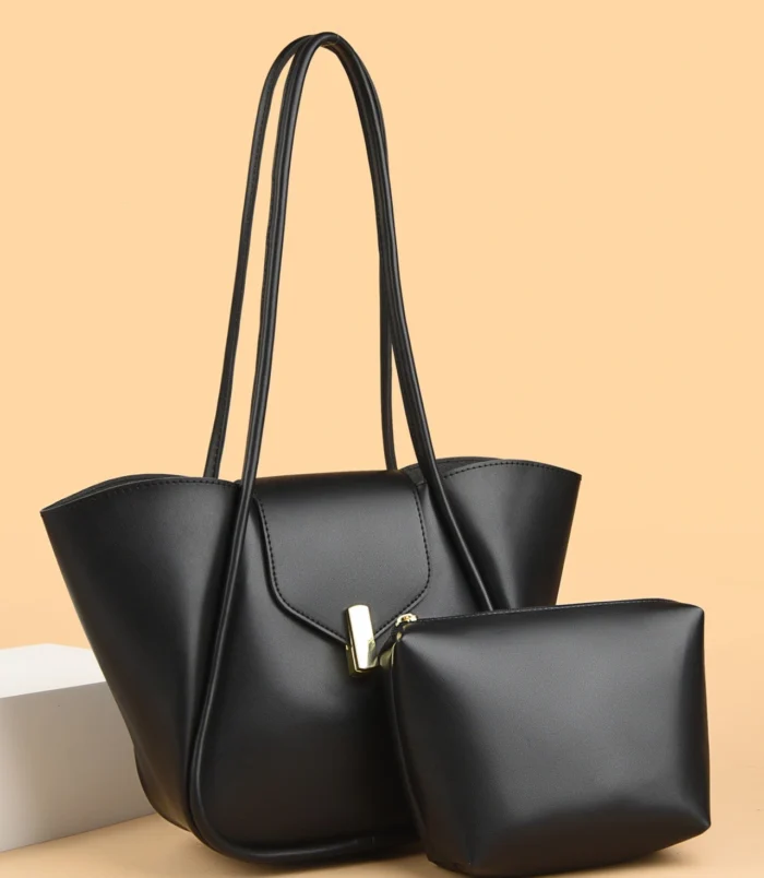 Classic PU Leather Bucket Bag for Women in black colour