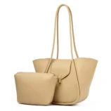 Classic PU Leather Bucket Bag for Women khaki studio view