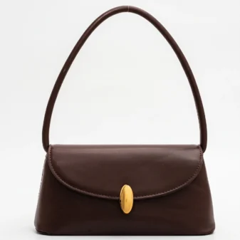 Straight front view of the dark brown PU leather purse