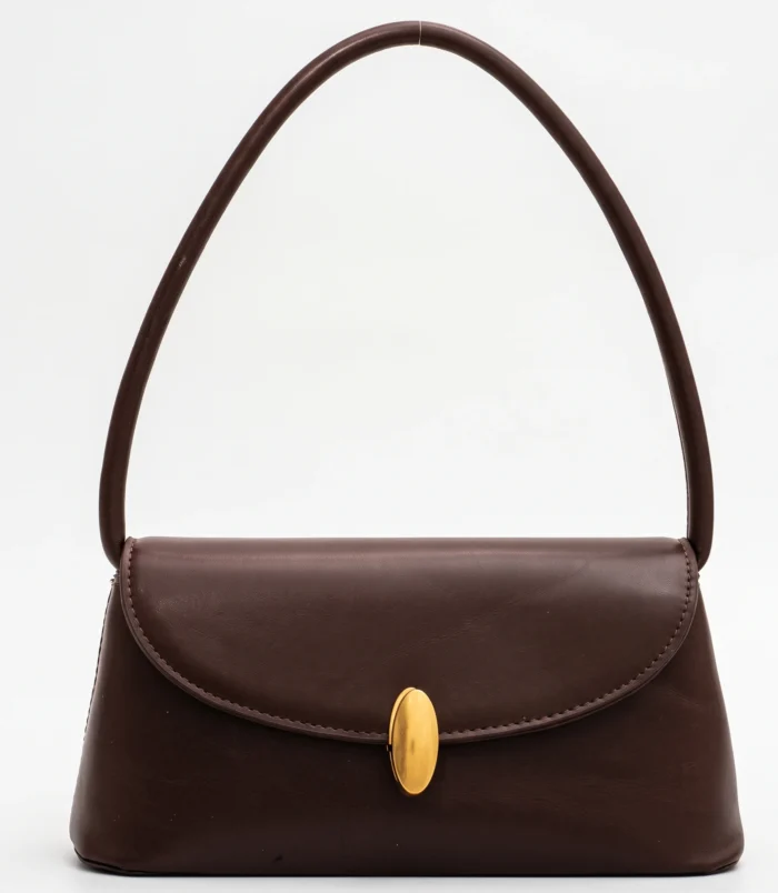 Straight front view of the dark brown PU leather purse