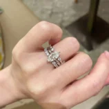 Silver stackable zircon open ring worn beautifully on hand