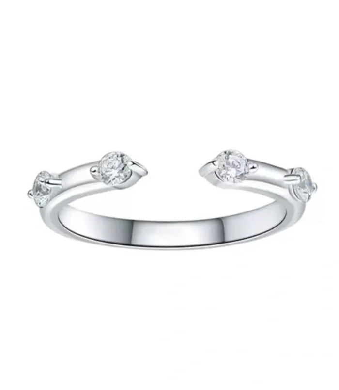 Silver Minimalist Stackable Zircon Ring showing four stone side band