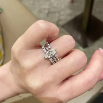 Silver stackable zircon open ring worn beautifully on hand