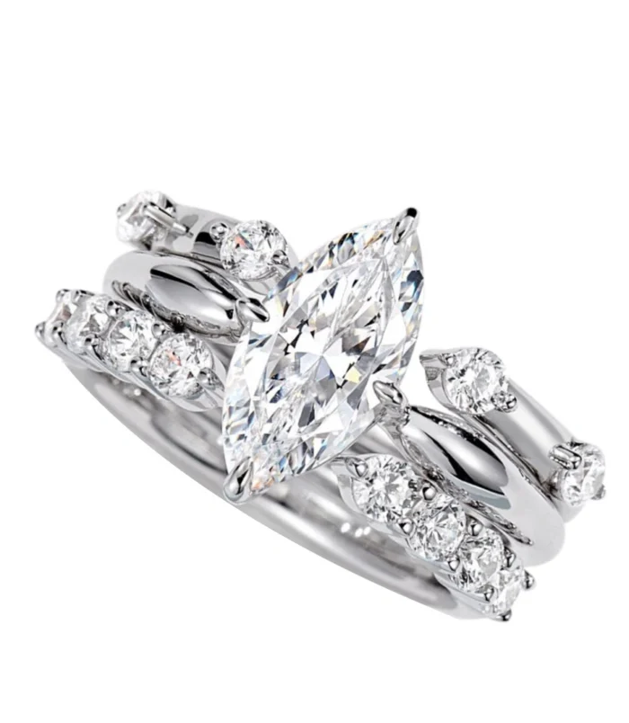 Silver Minimalist Stackable Zircon Ring complete three piece set isolated