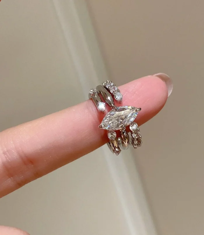 Silver Minimalist Stackable Zircon Ring styled gracefully on index finger