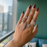 Silver Zircon Leaf Open Ring for Women worn elegantly on a hand