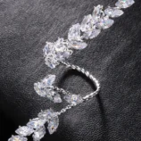 Silver Zircon Leaf Open Ring for Women close-up showing stone details