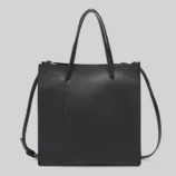 Solid Colour PU Leather Tote Bag for Women in classic black displaying the front profile.