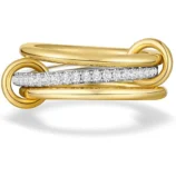 Gold/Silver Stainless Steel Multi-Layer Ring for Women in gold close-up side view.