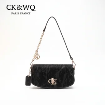 Textured PU shoulder bag for women showing front view of the black variation