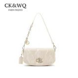 Textured PU shoulder bag for women displayed in elegant beige