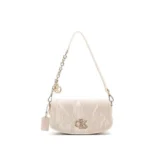 Textured PU shoulder bag for women beige colour close-up view