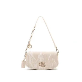 Textured PU shoulder bag for women beige colour close-up view