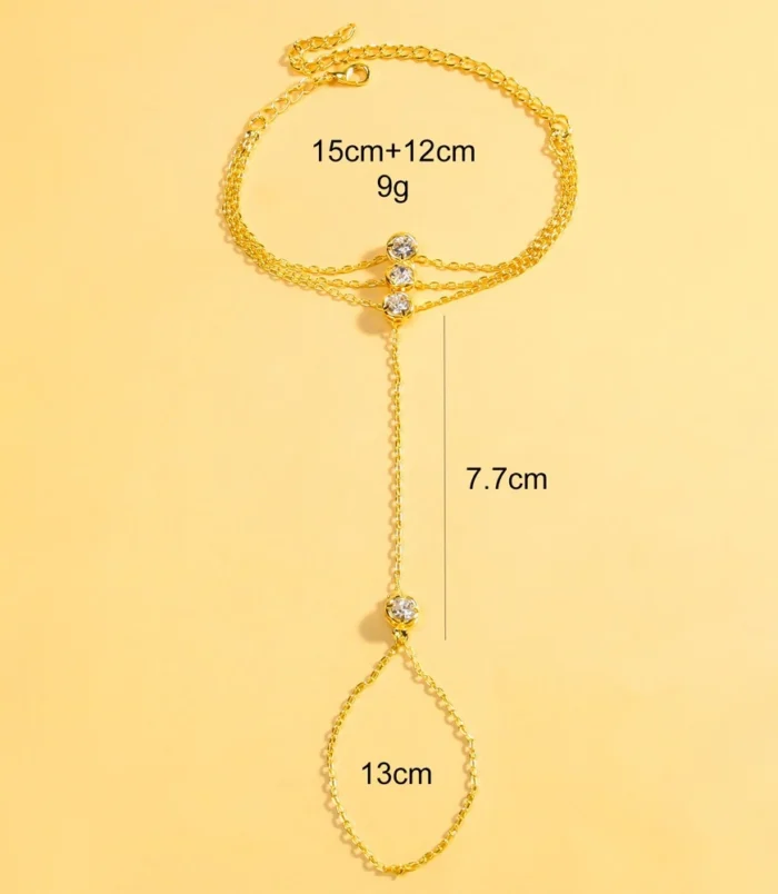 Gold and Silver Three-Layer Finger Bracelet size measurements and detailed dimensions.